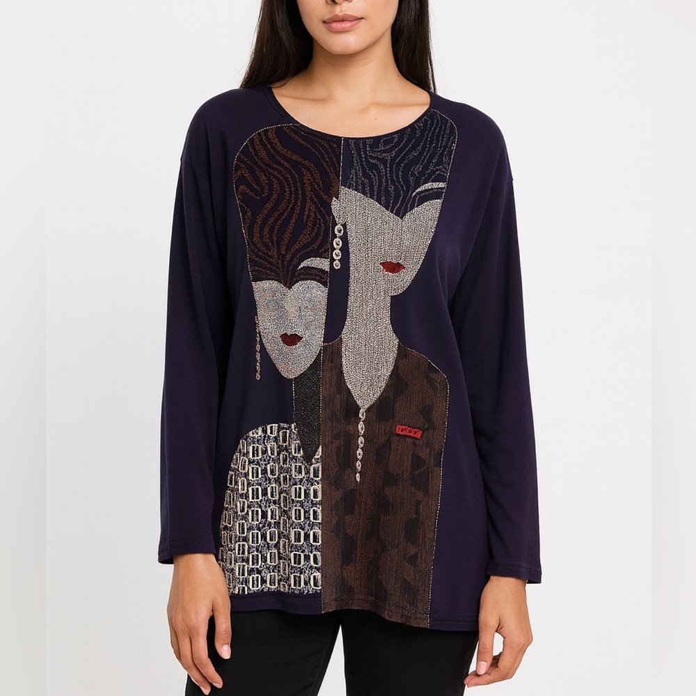 Vintage LS Collections by Suzu Graphic Art  Top Deep purple Size XL